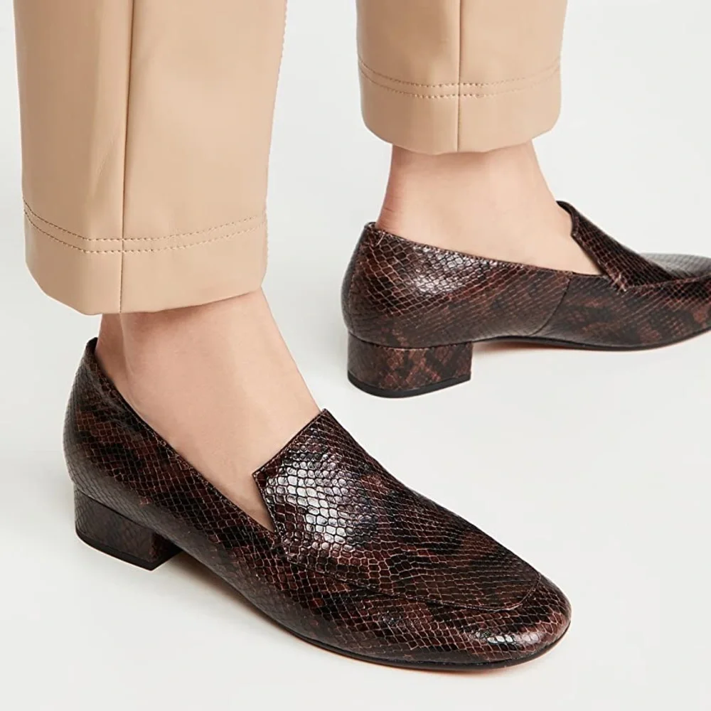 New Vince Fauna Chocolate Snake Loafers - Picture 1 of 6